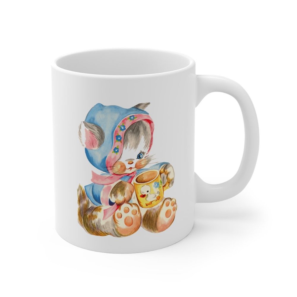 Retro Vintage Kitten with Ducky Cup Mug, Fifties - Picture 2 of 3